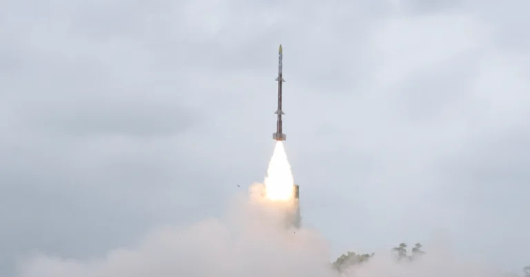DRDO's Kusha Long-Range Surface-to-Air Missile system during its maiden flight test against a simulated high-speed aerial threat from APJ Abdul Kalam Island, Odisha.