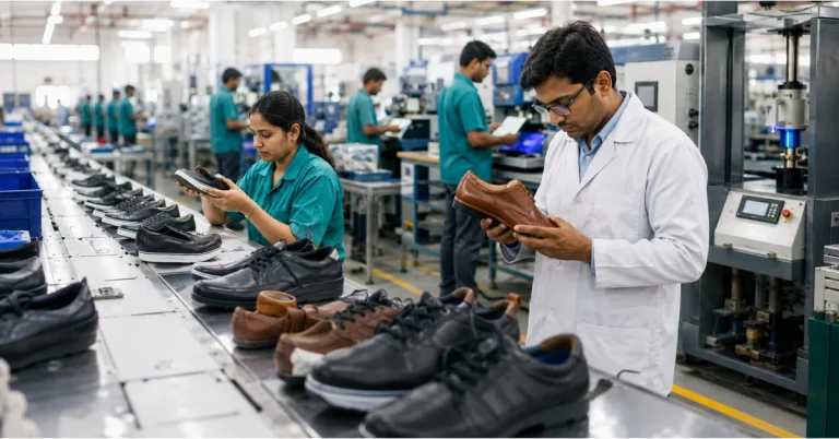 The Infra Post - India's Leading Infrastructure News Platform 37 Quality inspection at a footwear manufacturing facility following Footwear Quality Control Orders.