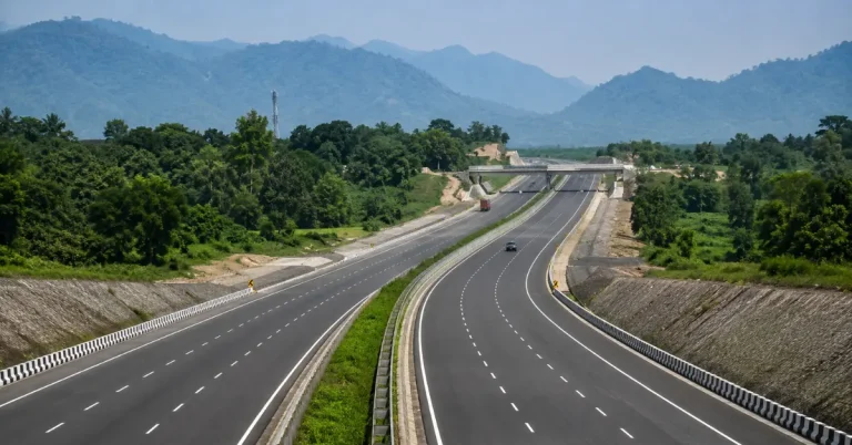 The Infra Post - India's Leading Infrastructure News Platform 8 A tree-lined National Highway corridor developed under sustainable highway infrastructure practices in India.