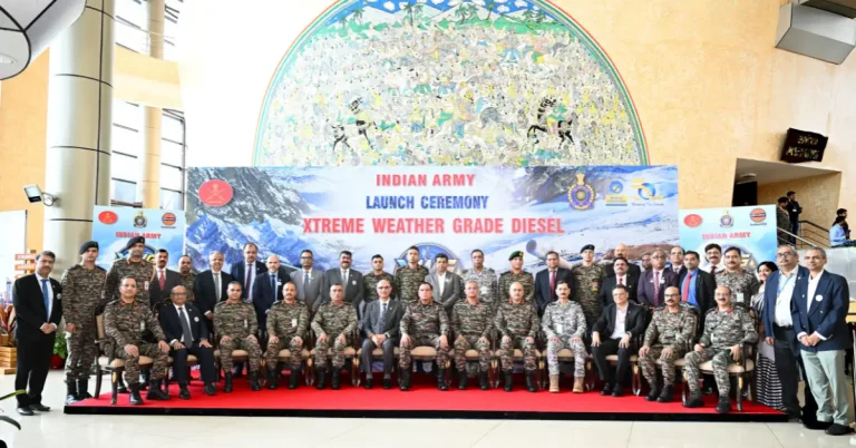 Senior Indian Army officials and industry representatives during the launch of Xtreme Weather Grade (XWG) Diesel for extreme cold-weather military operations.