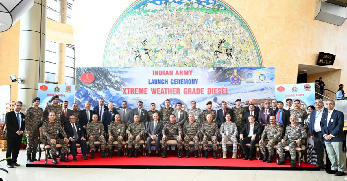 Senior Indian Army officials and industry representatives during the launch of Xtreme Weather Grade (XWG) Diesel for extreme cold-weather military operations.