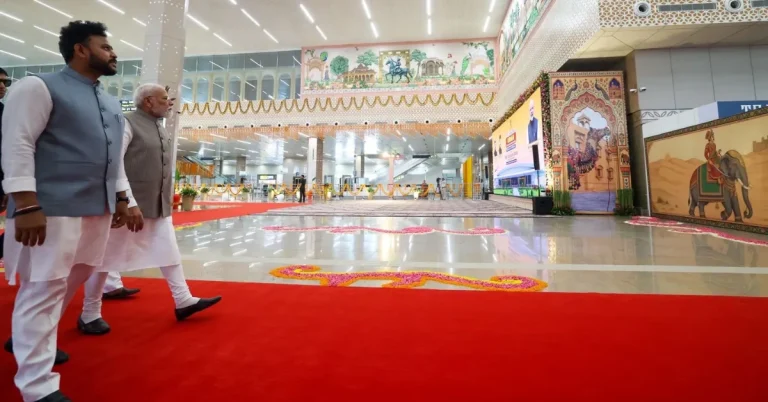 Prime Minister Narendra Modi at the newly inaugurated Jodhpur Airport terminal after launching the Modified UDAN Scheme