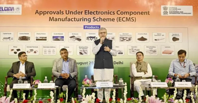 ECMS approval event in New Delhi with government officials and electronics manufacturing industry representatives