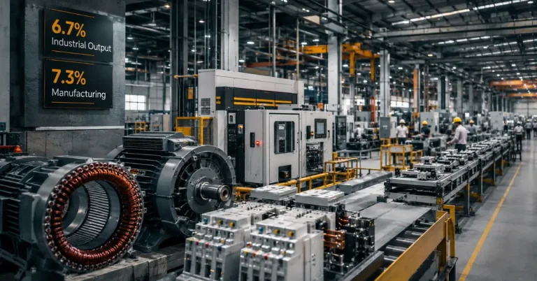 Industrial manufacturing facility representing India's 6.7 percent industrial output growth in July 2026