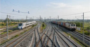 Editorial concept image of the Danapur-Fatuha railway multitracking project in Bihar showing expanded railway infrastructure for passenger and freight operations.