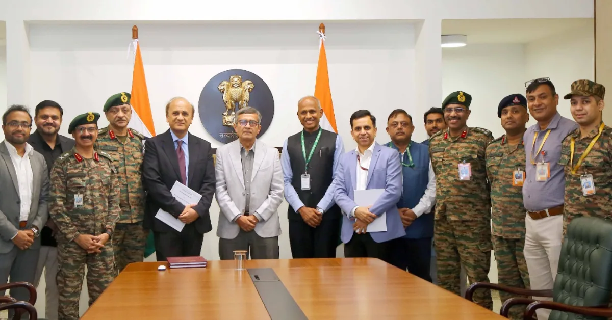 MoD contract signing ceremony with defence officials and company representatives in New Delhi