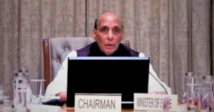 Defence Minister Rajnath Singh chairs the Parliamentary Consultative Committee meeting on the Territorial Army in New Delhi.