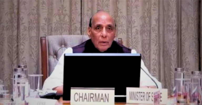 Defence Minister Rajnath Singh chairs the Parliamentary Consultative Committee meeting on the Territorial Army in New Delhi.