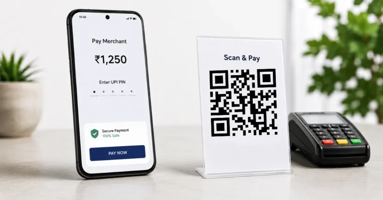 UPI digital payment using smartphone QR code and merchant terminal
