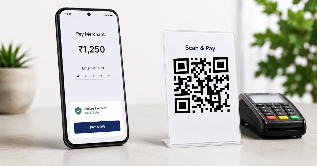 UPI digital payment using smartphone QR code and merchant terminal