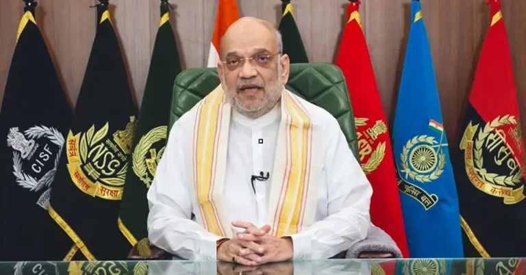 Union Home Minister Amit Shah during a government address ahead of the national anti-narcotics conference
