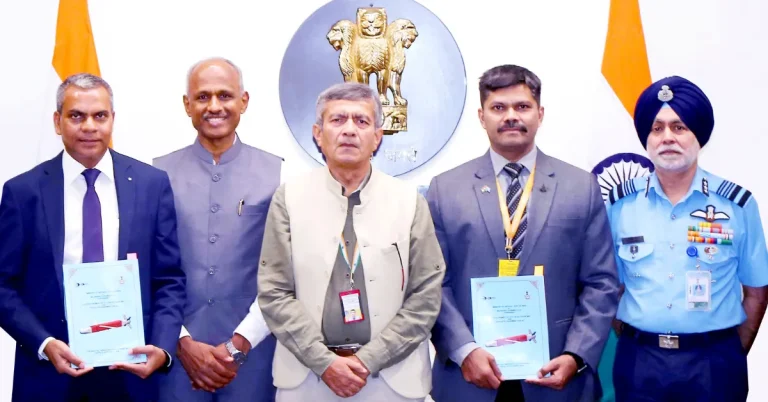 Defence officials and BDL representatives during the SAT-SAAW contract signing in New Delhi