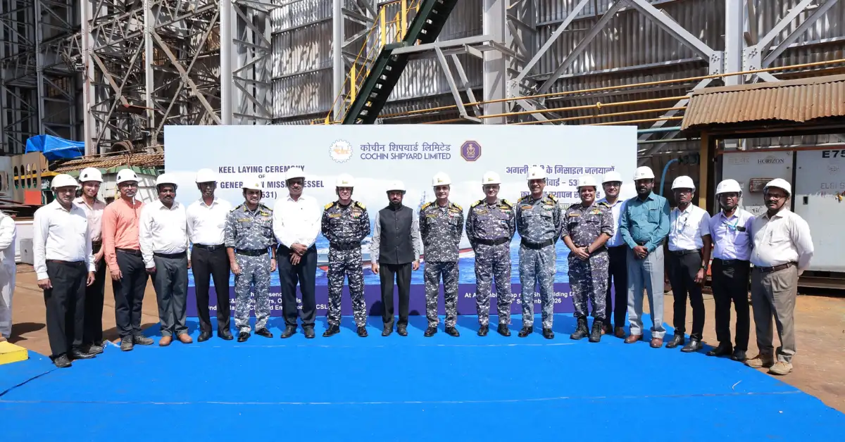 Keel laying ceremony for the first Next Generation Missile Vessel at Cochin Shipyard in Kochi