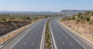 Chitrakoot conceptual six-lane access-controlled greenfield expressway through Bundelkhand terrain