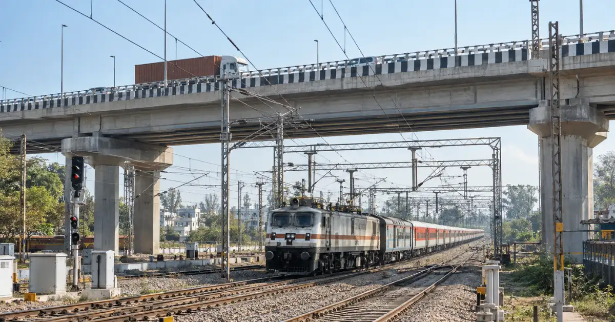 Railway corridor with Road Over Bridge and strengthened electric traction infrastructure
