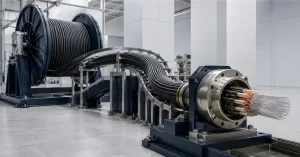 HFCL optical fibre cable supply equipment in an industrial manufacturing environment