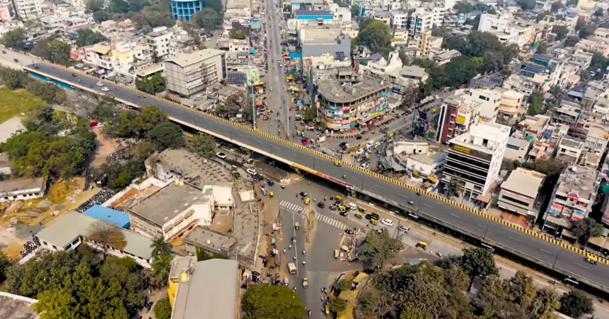 Aerial view of the Indora-Dighori flyover and surrounding road network in Nagpur