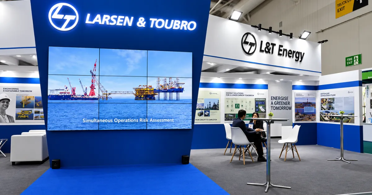 L&T Energy booth displaying offshore platform infrastructure