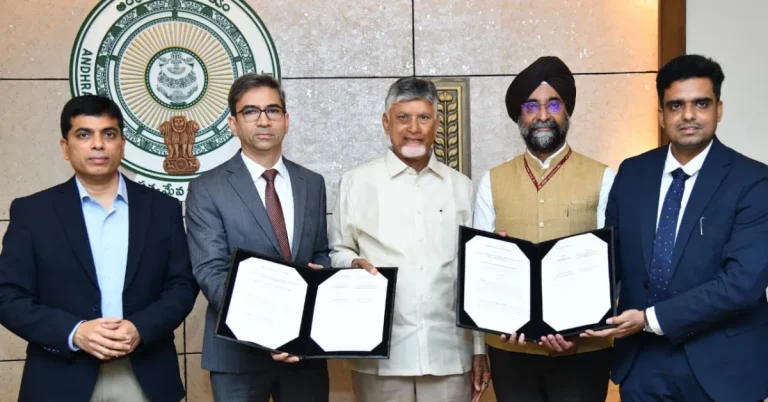 Mazagon Dock officials and Andhra Pradesh representatives during the Dugarajapatnam greenfield shipyard MoU signing