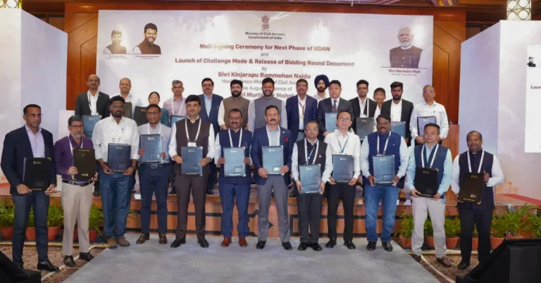 Officials during the MoU signing ceremony for the next phase of UDAN and launch of Challenge Mode