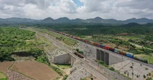Double-stack freight train running on the Western Dedicated Freight Corridor