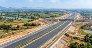 Andhra Pradesh Amaravati Outer Ring Road visual with Package 1 length and ₹2,975.47 crore tender metrics.