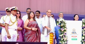 Defence Minister Rajnath Singh at FSS-1 Surya launch event at HSL Visakhapatnam