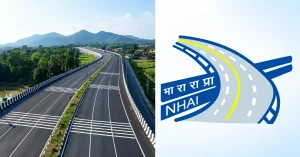 The Infra Post - India's Leading Infrastructure News Platform 5 Split-screen image representing the Rajasthan highway dispute, showing a curving national highway through green hills alongside the NHAI logo.