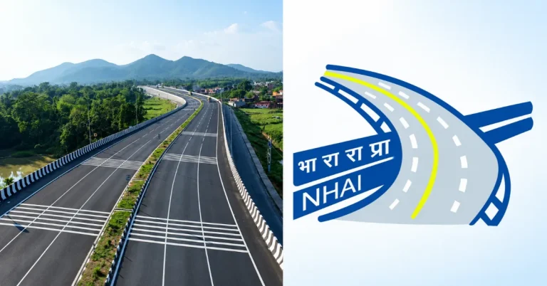 The Infra Post - India's Leading Infrastructure News Platform 6 Split-screen image representing the Rajasthan highway dispute, showing a curving national highway through green hills alongside the NHAI logo.